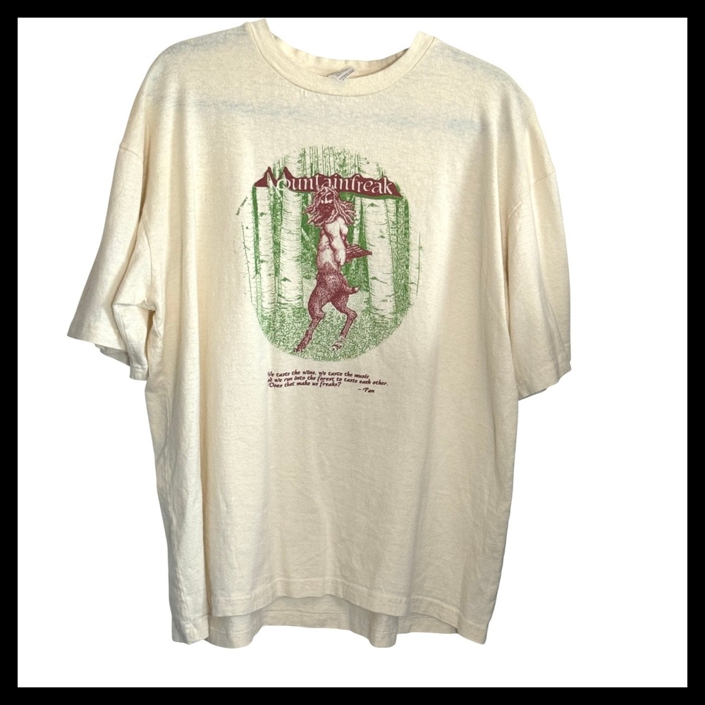 Evergreen Hemp Mountainfreak Satyr Graphic Tee Cream XL Made in USA Matt Twoney